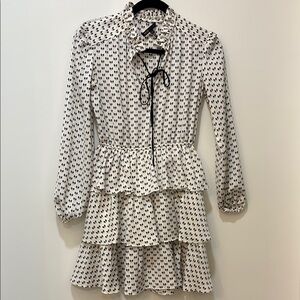 Maje Black and White Long Sleeve Sundress